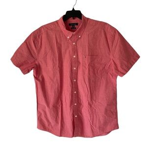 Tommy Hilfiger Button Shirt Men’s 2XL Pink Short Sleeve Classic Fit 100% Cotton